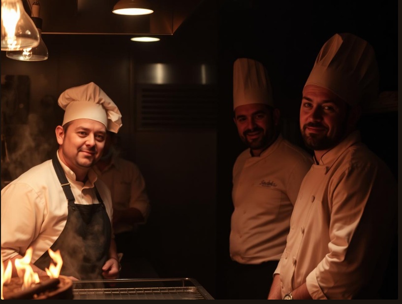 Chefs de LA ABADÍA & PARRILLA cocinando a la brasa