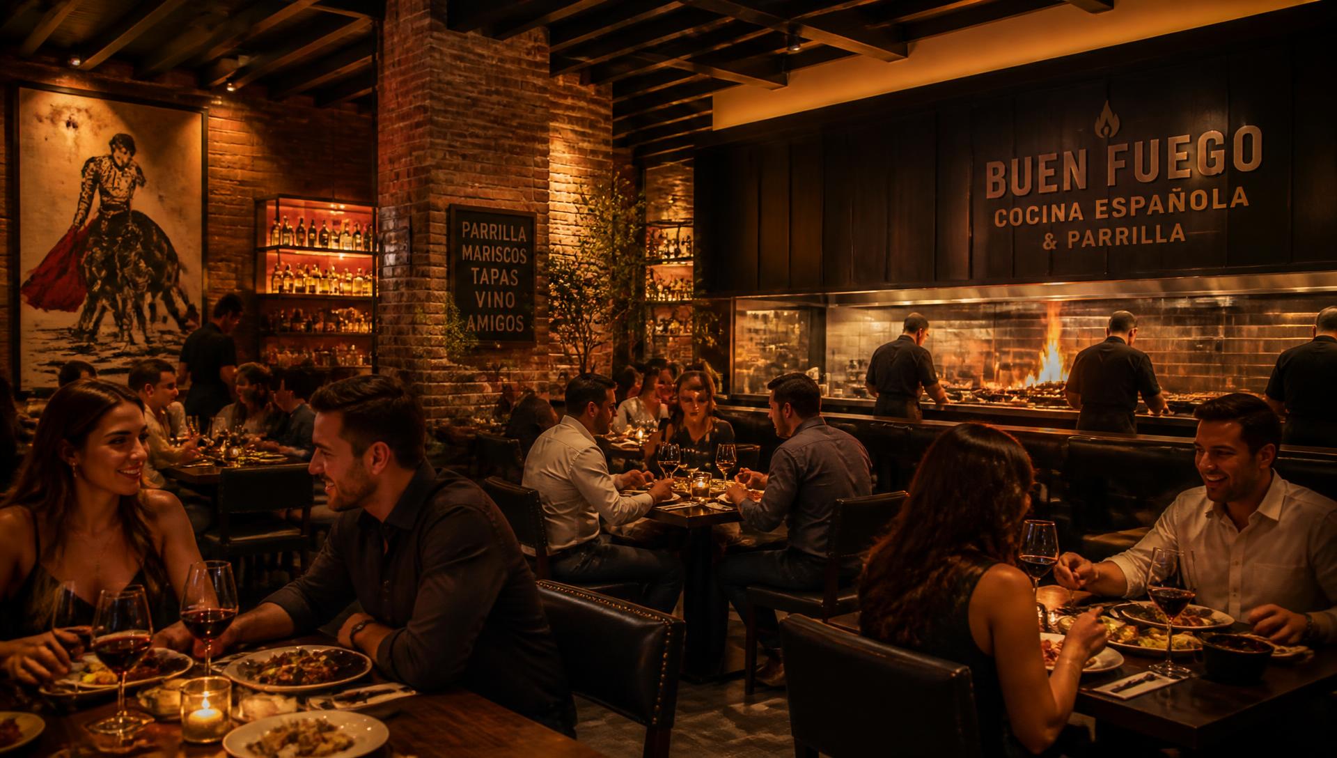 Interior cálido del restaurante LA ABADÍA & PARRILLA